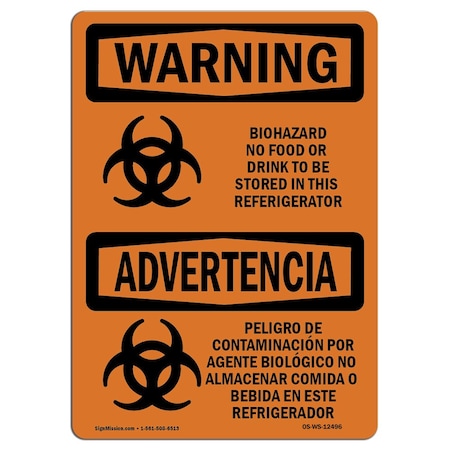 Signmission Sign, 18" H, 24" W, Plastic, Biohazard No Food Or Drink Bilingual, Landscape, WS-P-1824-L-12496 OS-WS-P-1824-L-12496
